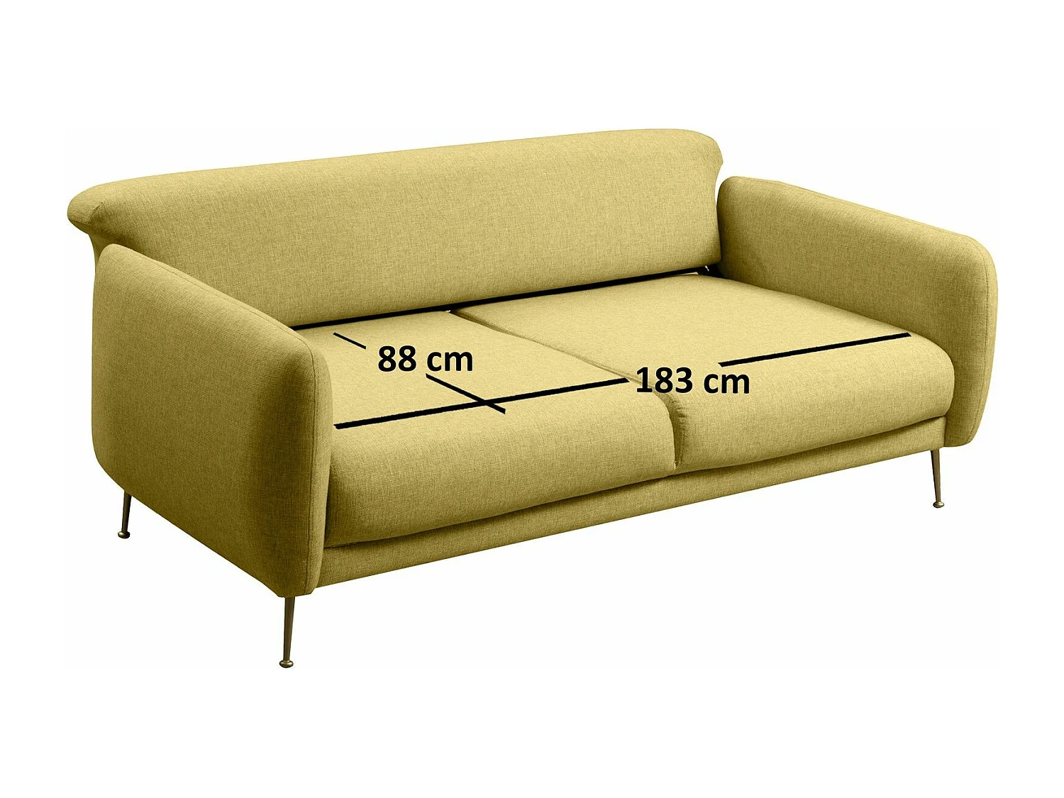 Canapé 3 places convertible avec 3 coussins Vesna Tissu Jaune