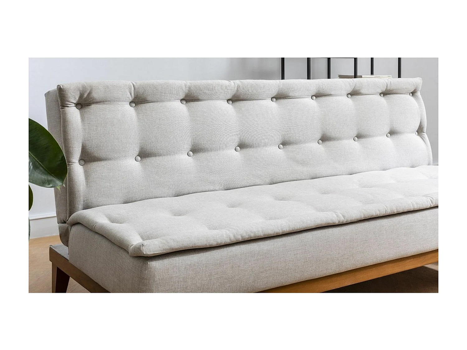 Canapé 3 places convertible Mahury Bois massif et Tissu Blanc crème