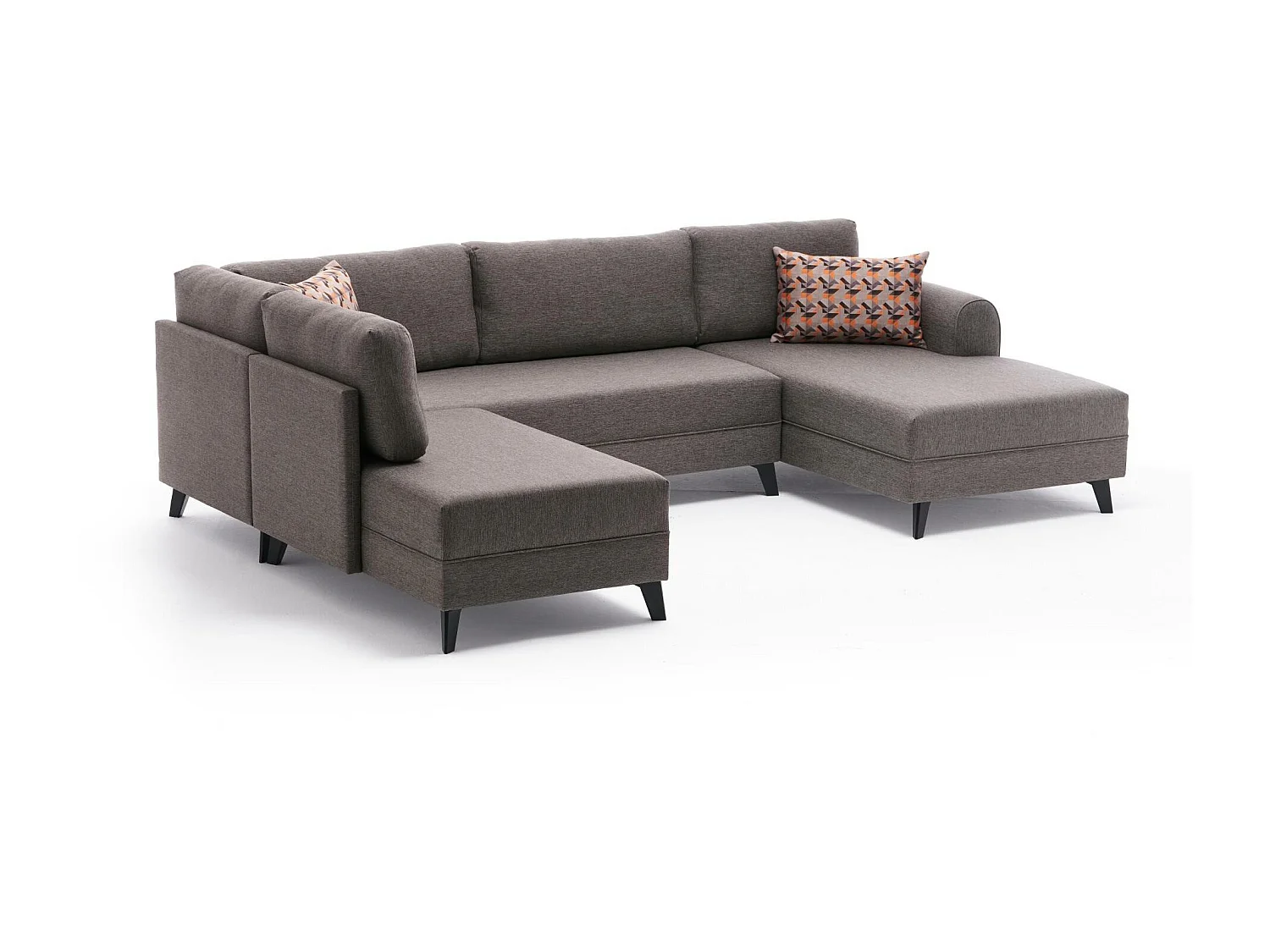 Canapé panoramique d'angle convertible Lalardie Tissu Marron