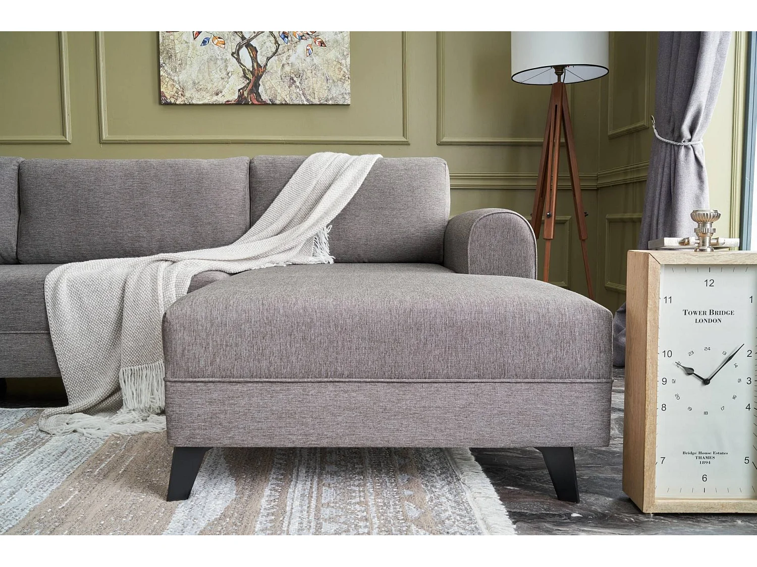 Canapé panoramique d'angle convertible Lalardie Tissu Marron