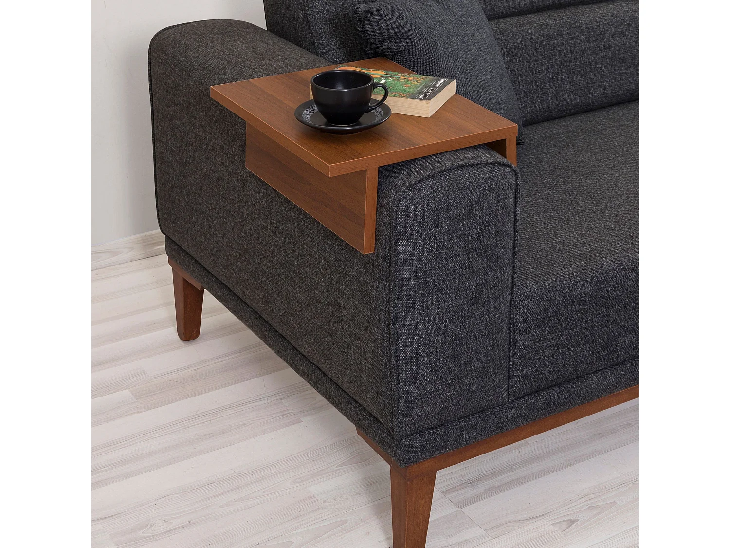 Canapé 3 places convertible et table d'appoint Agios Tissu Anthracite