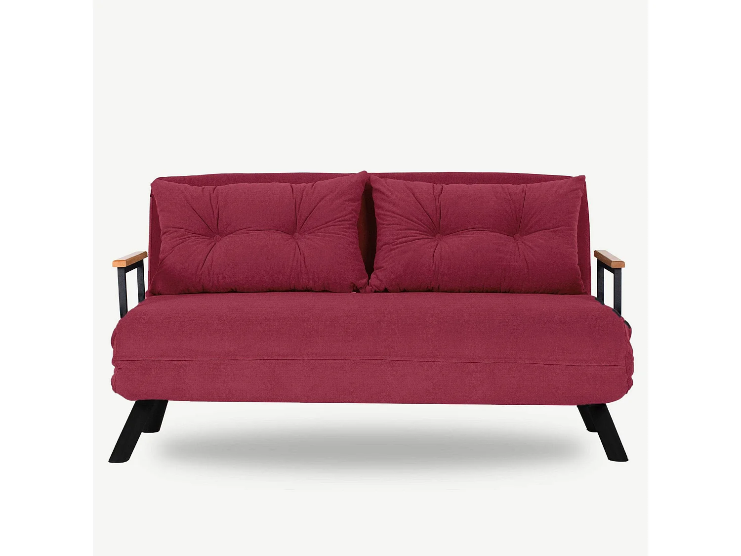 Canapé 2 places convertible Yolanda Métal Noir et Tissu Bordeaux