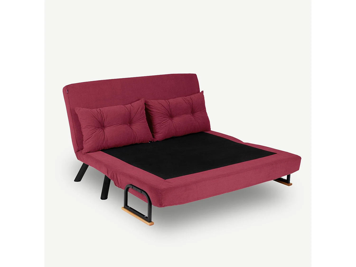 Canapé 2 places convertible Yolanda Métal Noir et Tissu Bordeaux