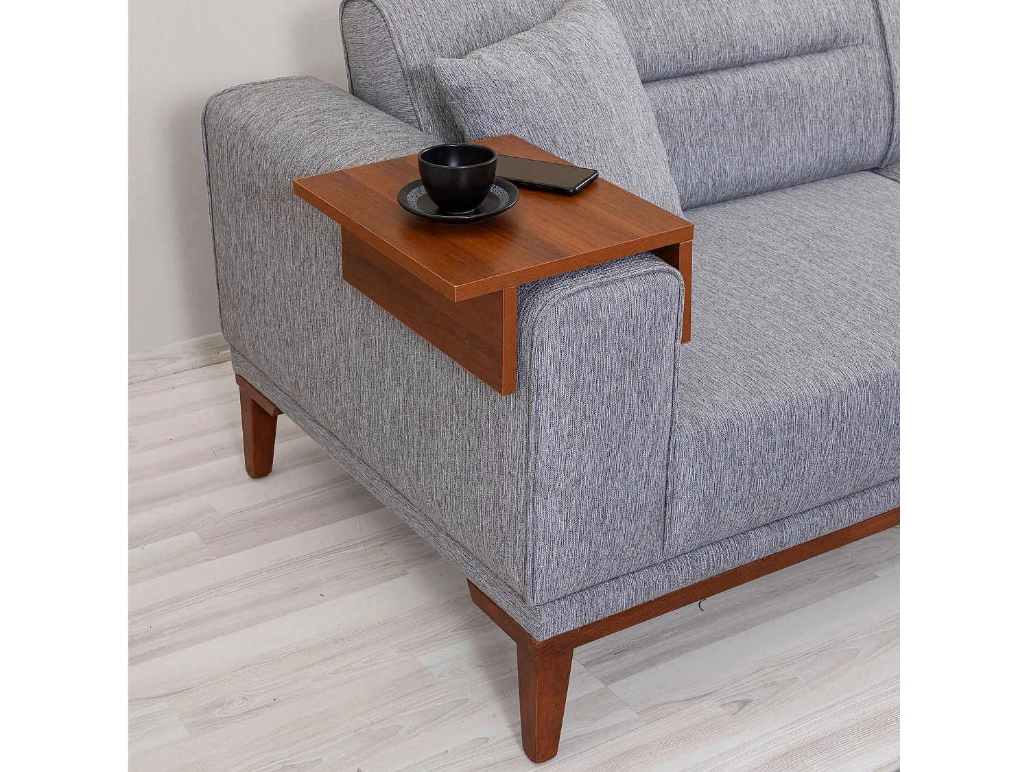 Canapé 3 places convertible et table d'appoint Agios Tissu Gris