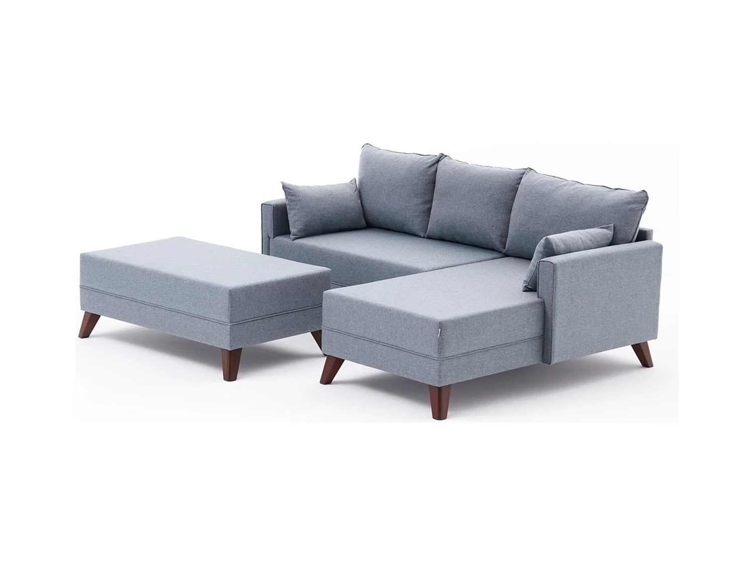 Canapé d'angle à droite convertible avec pouf Hermoso Tissu Bleu