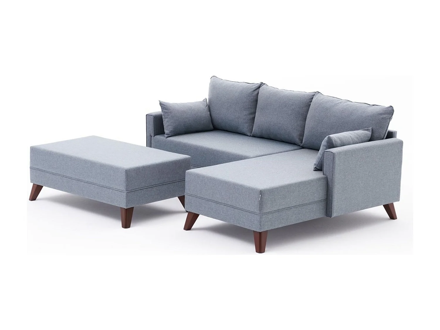 Canapé d'angle à droite convertible avec pouf Hermoso Tissu Bleu