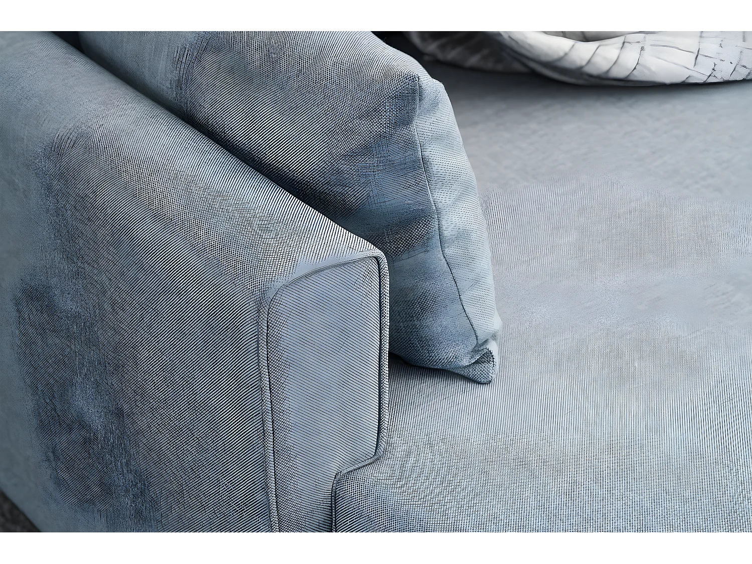 Canapé d'angle à droite convertible avec pouf Hermoso Tissu Bleu