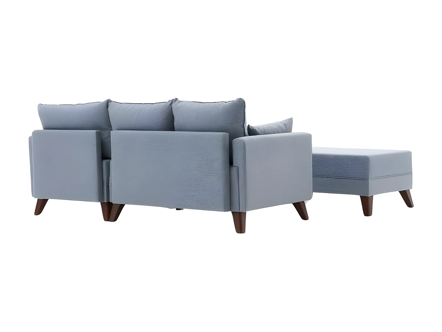 Canapé d'angle à droite convertible avec pouf Hermoso Tissu Bleu