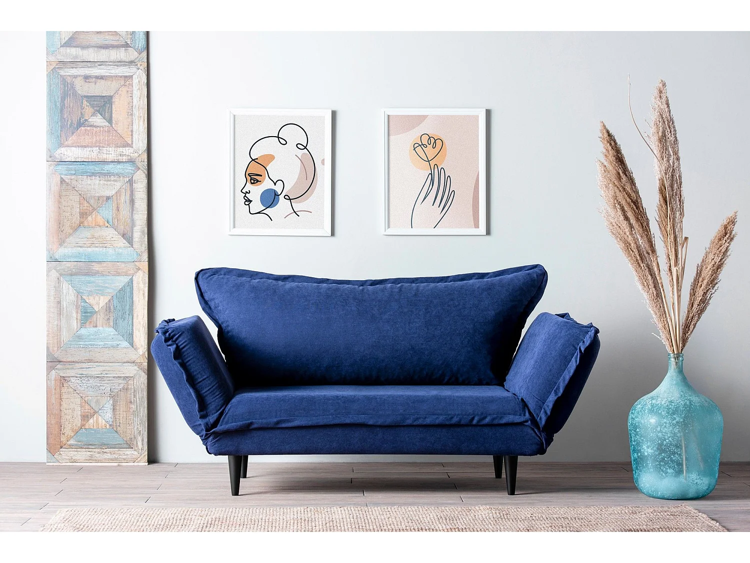 Sofá Altadena 264, Azul, 200x70x85cm, Tapiz, Patas: Madera, Parcialmente montado