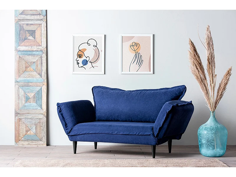 Canapé 2 places convertible Ballas Tissu Bleu marine