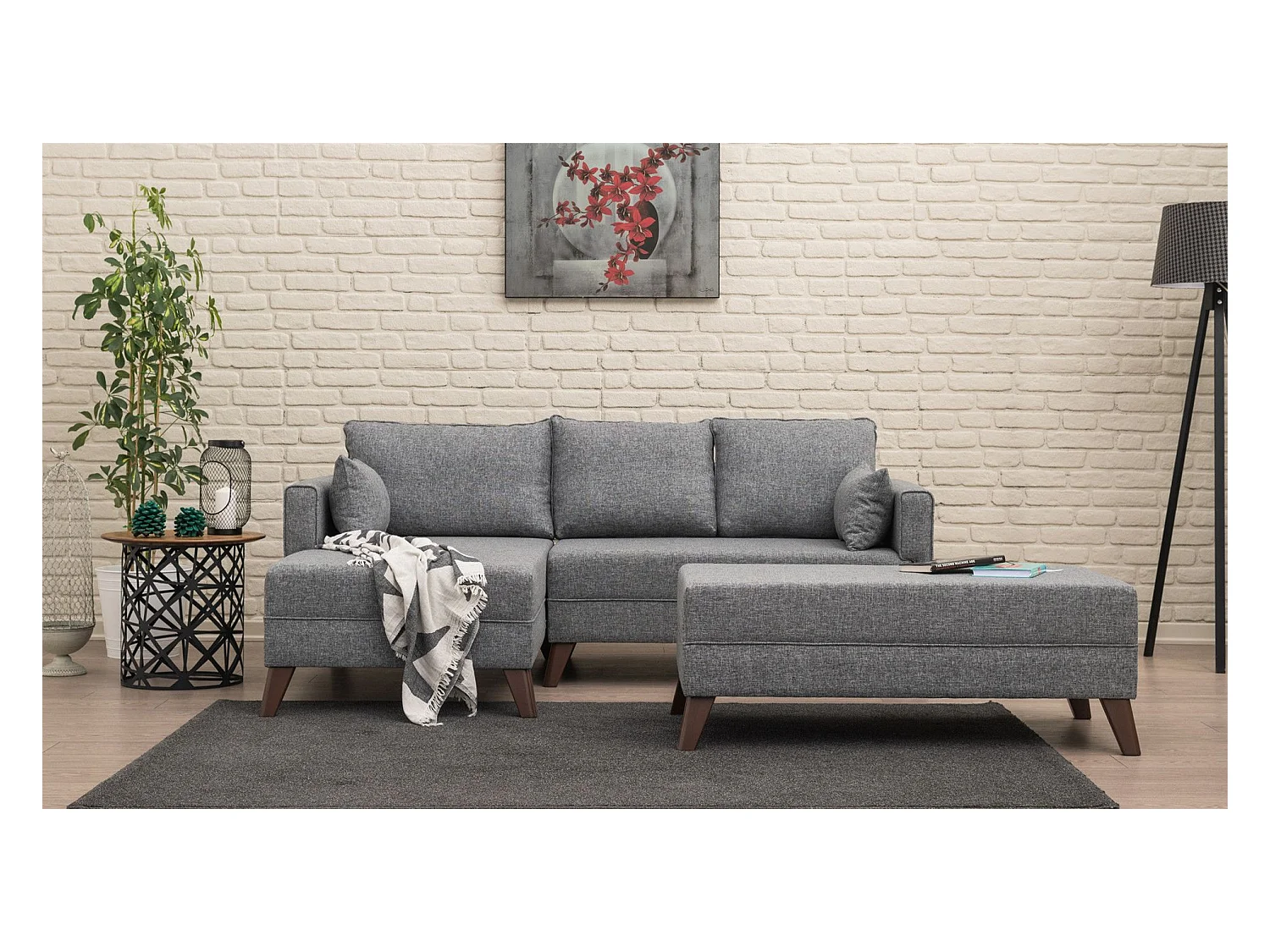 Set di mobili imbottiti Altadena B100, Funzione di sonno, Grigio, Arazzo
