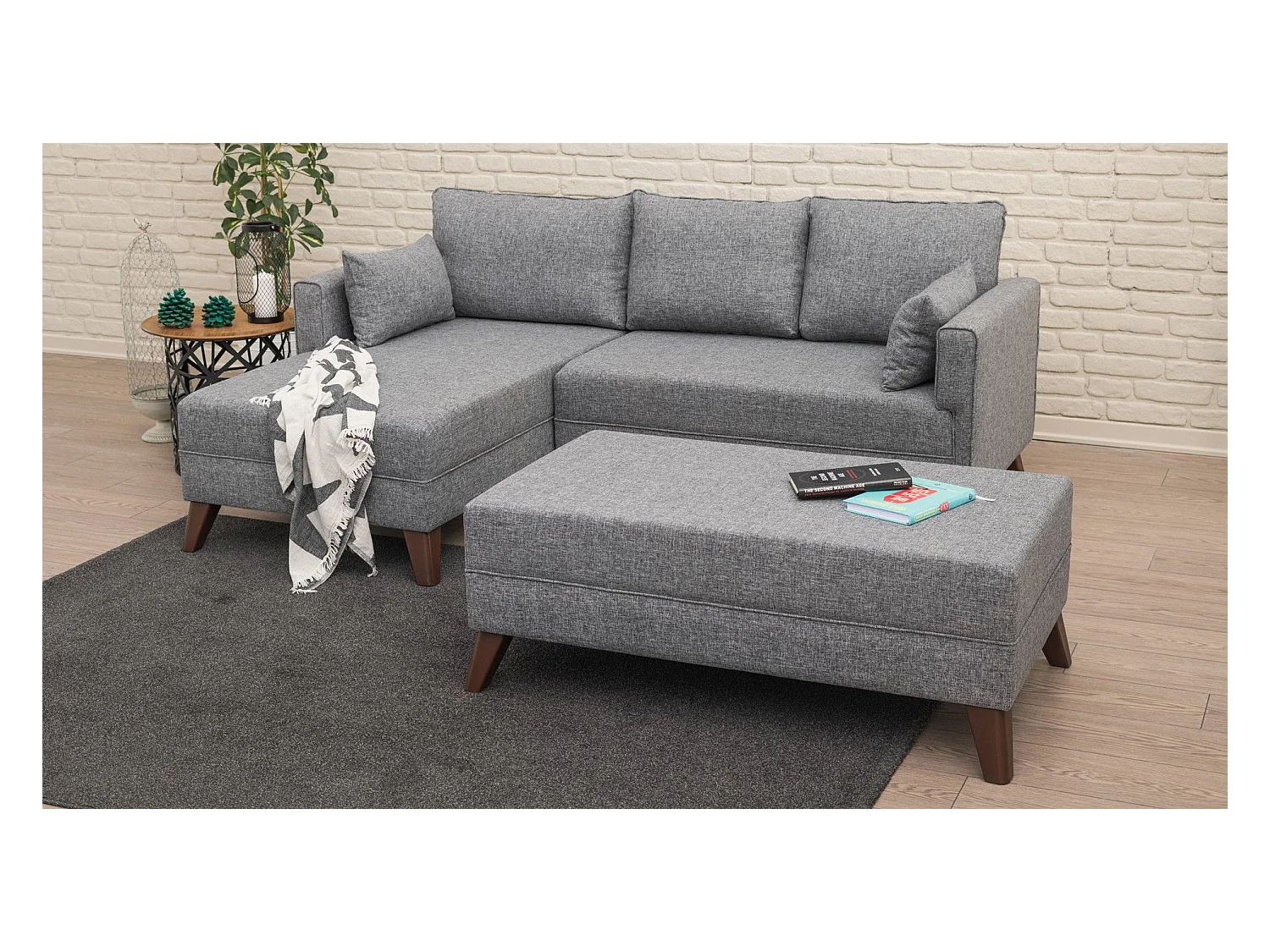 Set di mobili imbottiti Altadena B100, Funzione di sonno, Grigio, Arazzo