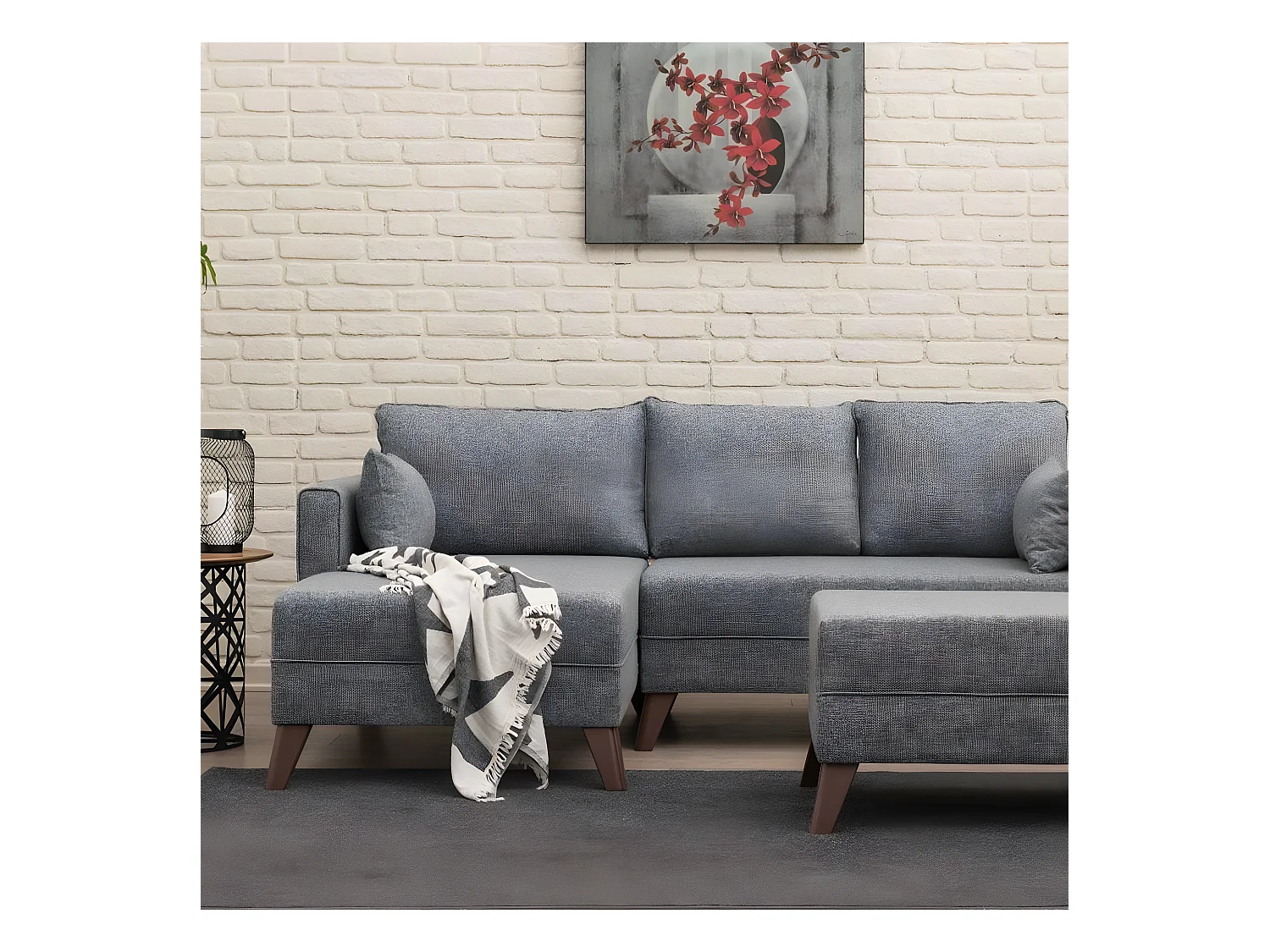 Set di mobili imbottiti Altadena B100, Funzione di sonno, Grigio, Arazzo