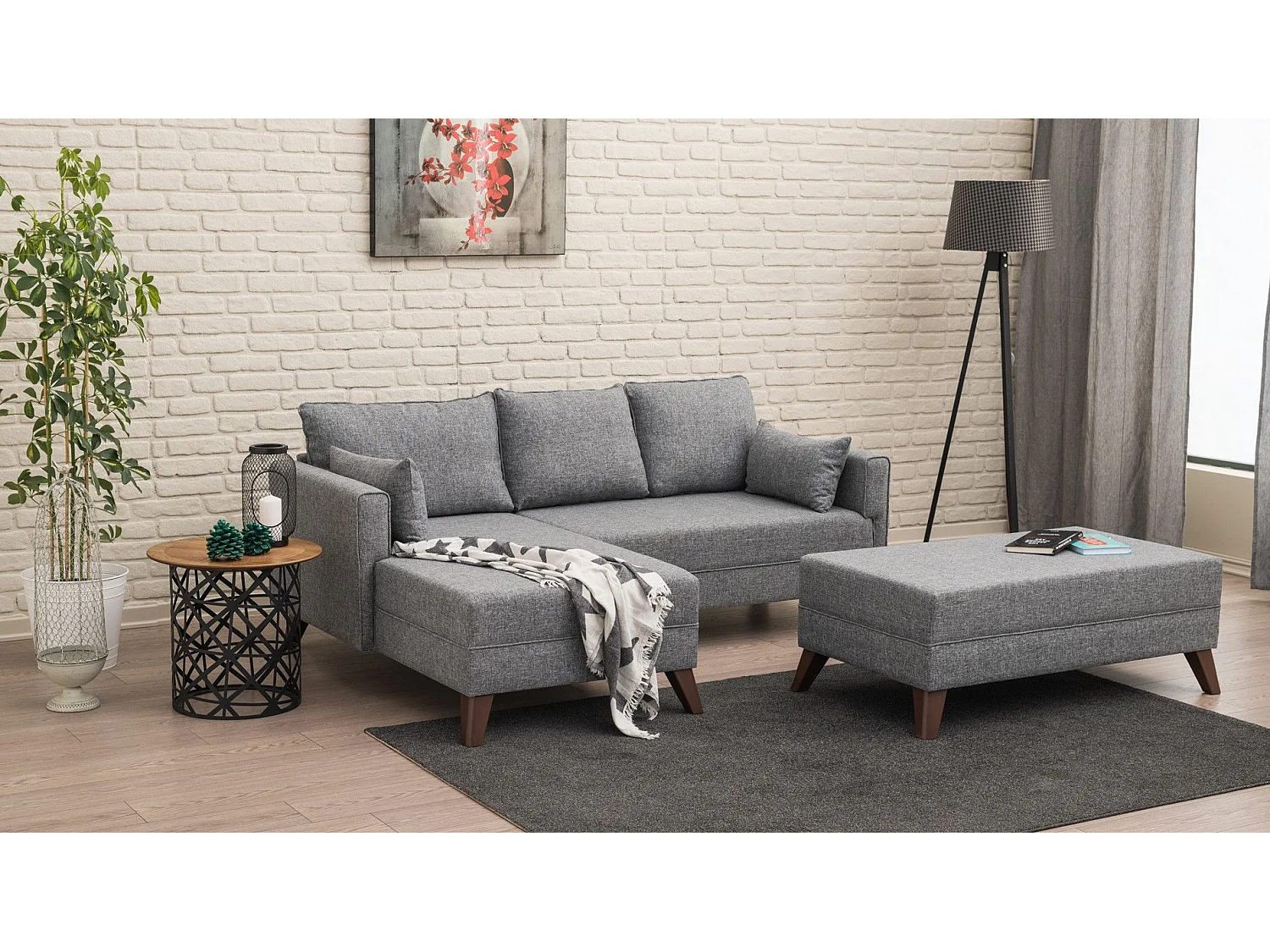Set di mobili imbottiti Altadena B100, Funzione di sonno, Grigio, Arazzo