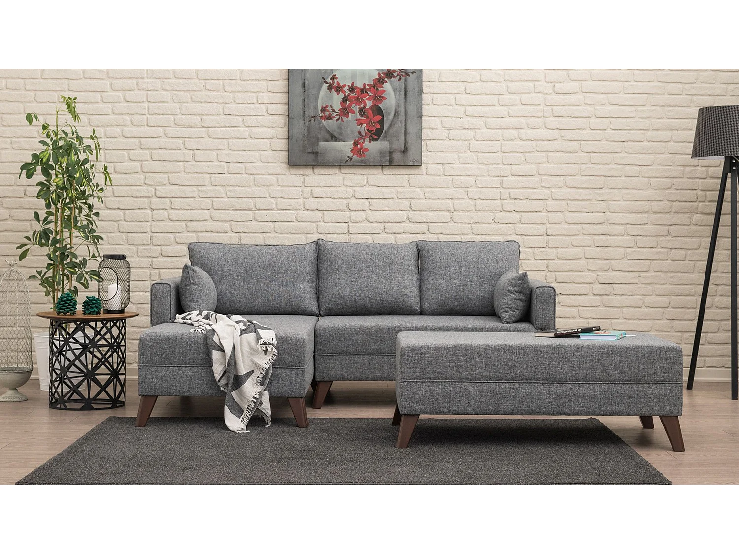 Set di mobili imbottiti Altadena B100, Funzione di sonno, Grigio, Arazzo