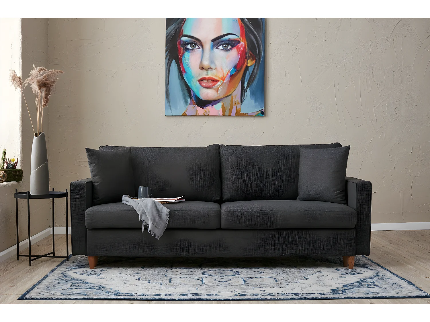 Canapé 3 places moderne convertible Evania Tissu Gris anthracite