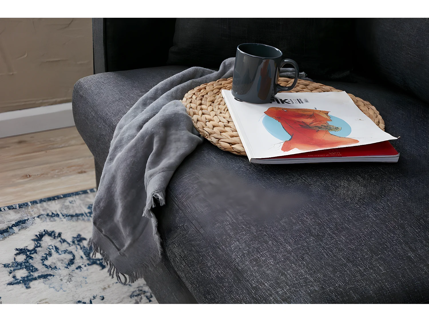 Canapé 3 places moderne convertible Evania Tissu Gris anthracite