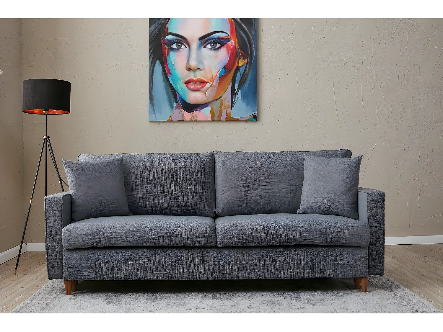 Canapé 3 places moderne convertible Evania Tissu Gris