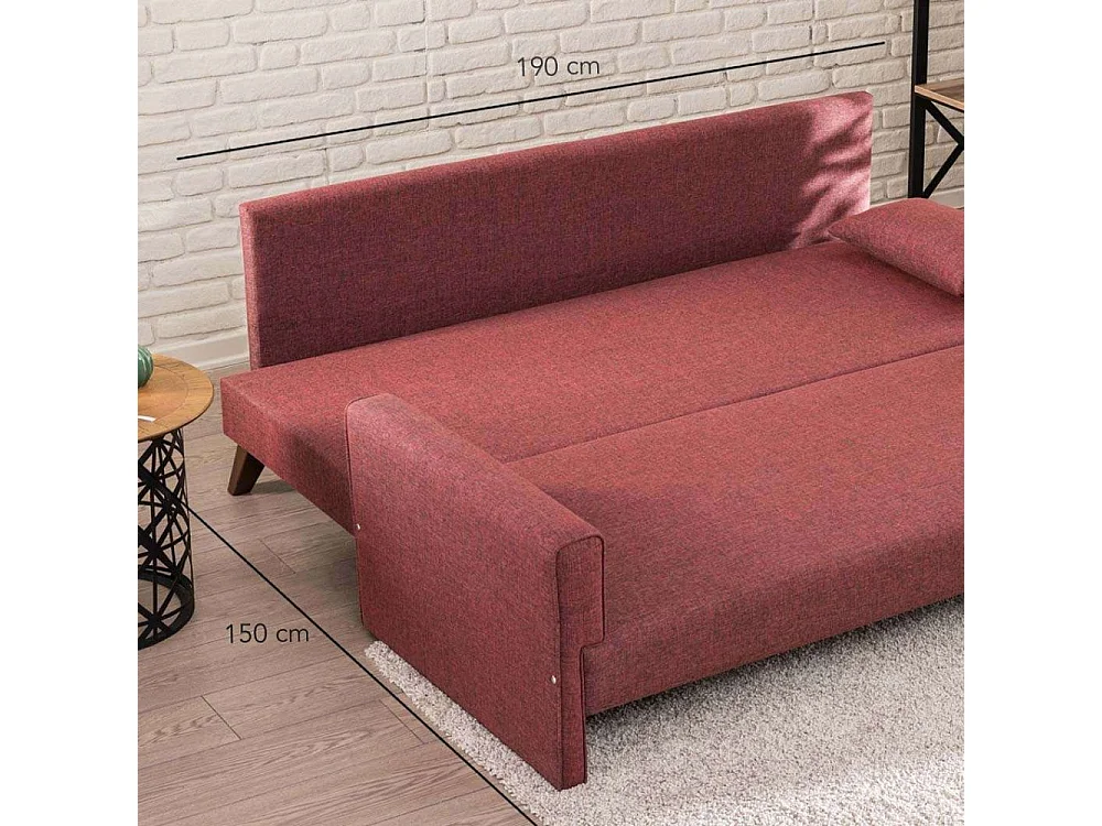 Canapé 3 places convertible Hermoso Tissu Bordeaux