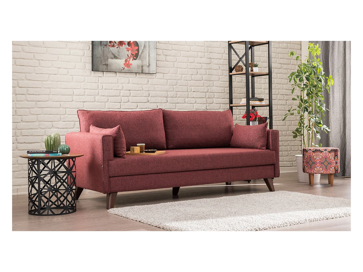 Canapé 3 places convertible Hermoso Tissu Bordeaux