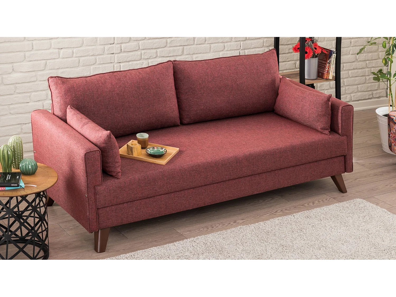 Canapé 3 places convertible Hermoso Tissu Bordeaux