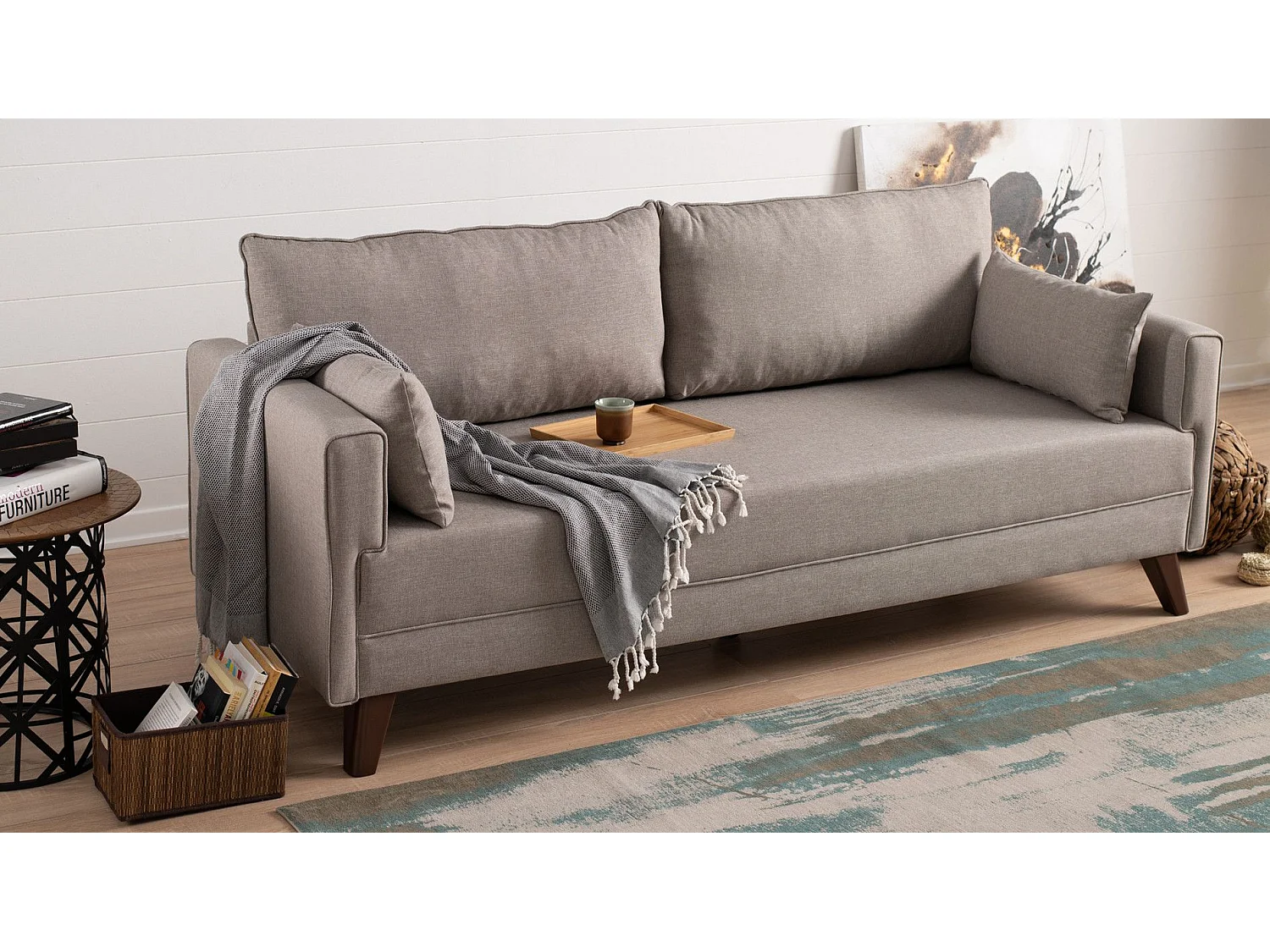 Canapé 3 places convertible Hermoso Tissu Blanc crème