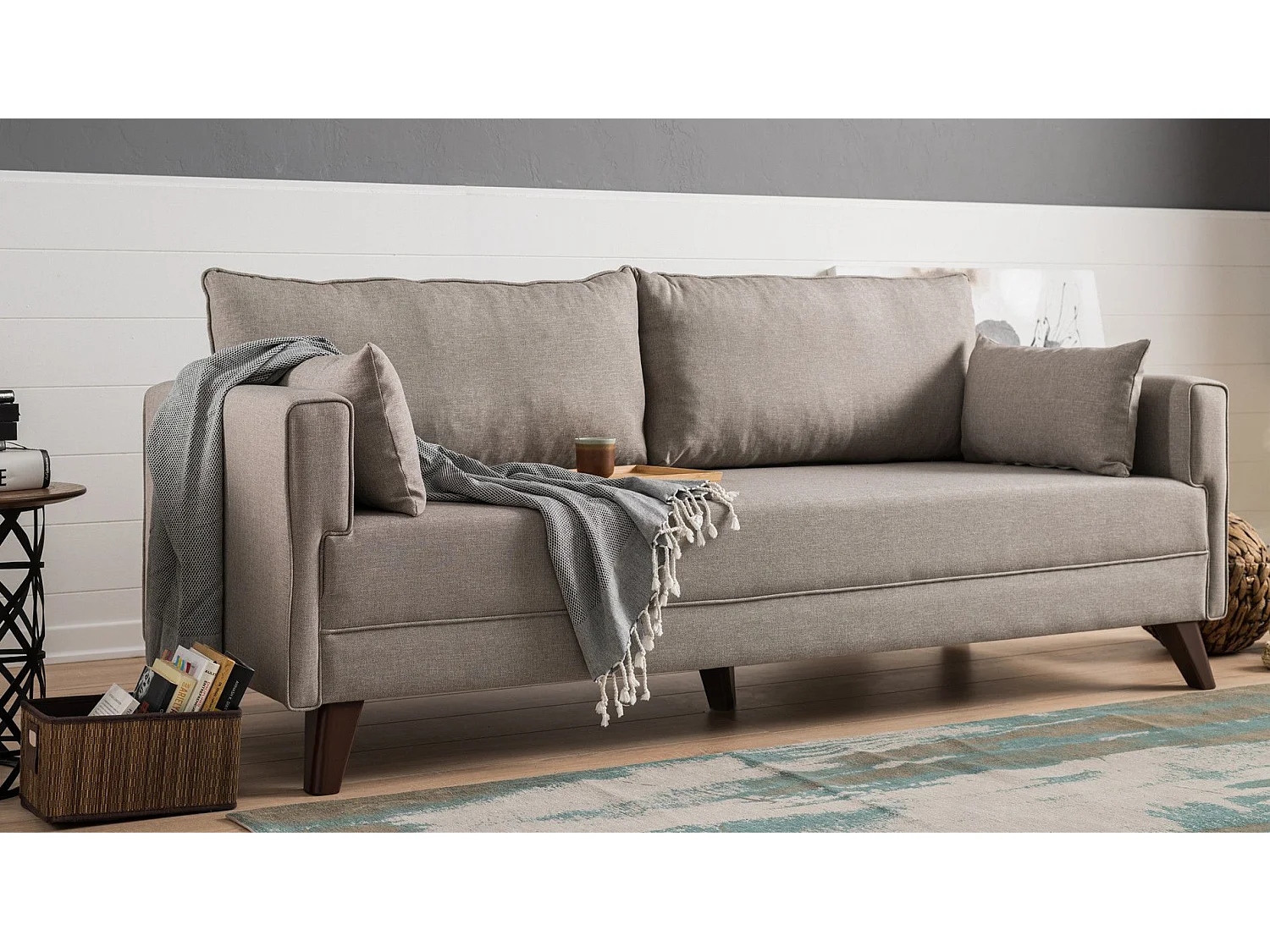 Canapé 3 places convertible Hermoso Tissu Blanc crème