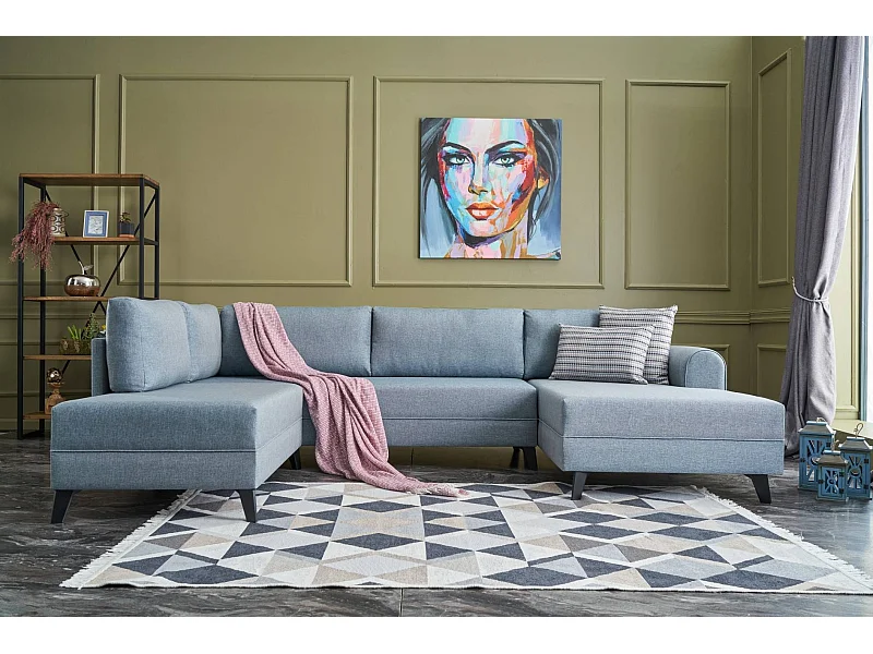 Sofá rinconero Altadena 316, Azul, Función de descanso, 300x202x78cm