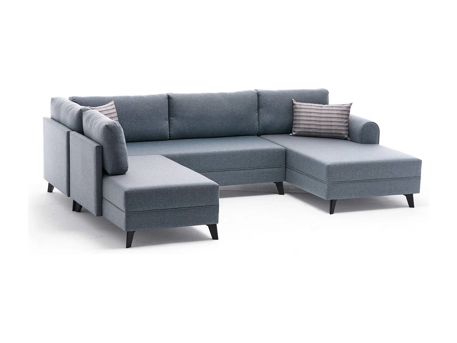 Canapé panoramique d'angle convertible Lalardie Tissu Bleu ciel