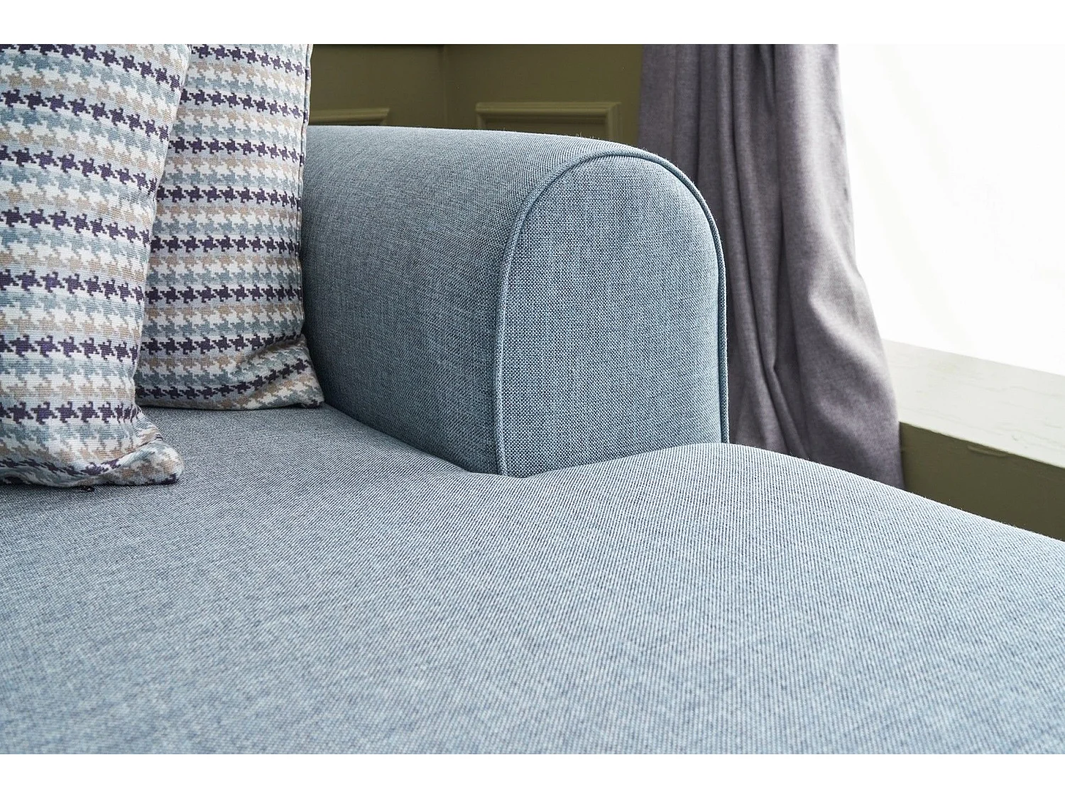 Canapé panoramique d'angle convertible Lalardie Tissu Bleu ciel