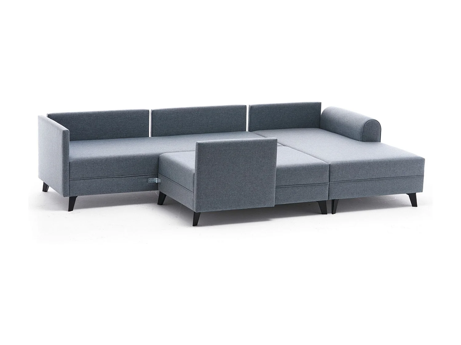 Canapé panoramique d'angle convertible Lalardie Tissu Bleu ciel