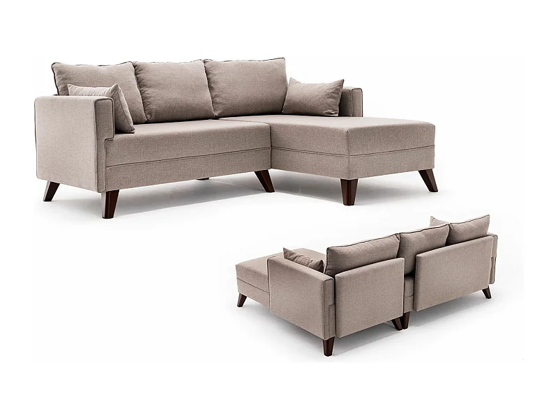 Canapé d'angle à droite convertible avec pouf Hermoso Tissu Blanc crème