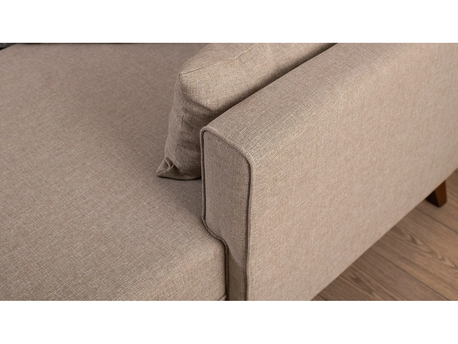 Canapé d'angle à droite convertible avec pouf Hermoso Tissu Blanc crème