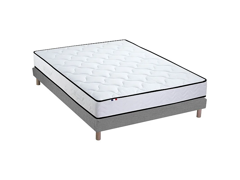 Ensemble Matelas Ressorts + Mémoire de forme + sommier ELOISE - Made in France Dimensions - 140 x 190 cm, Sommier - Gris chiné
