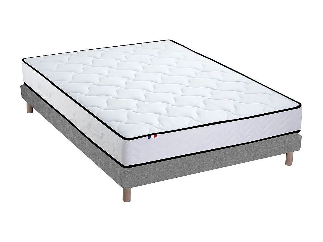 Ensemble Matelas Ressorts + Mémoire de forme + sommier ELOISE - Made in France Dimensions - 140 x 190 cm, Sommier - Gris chiné