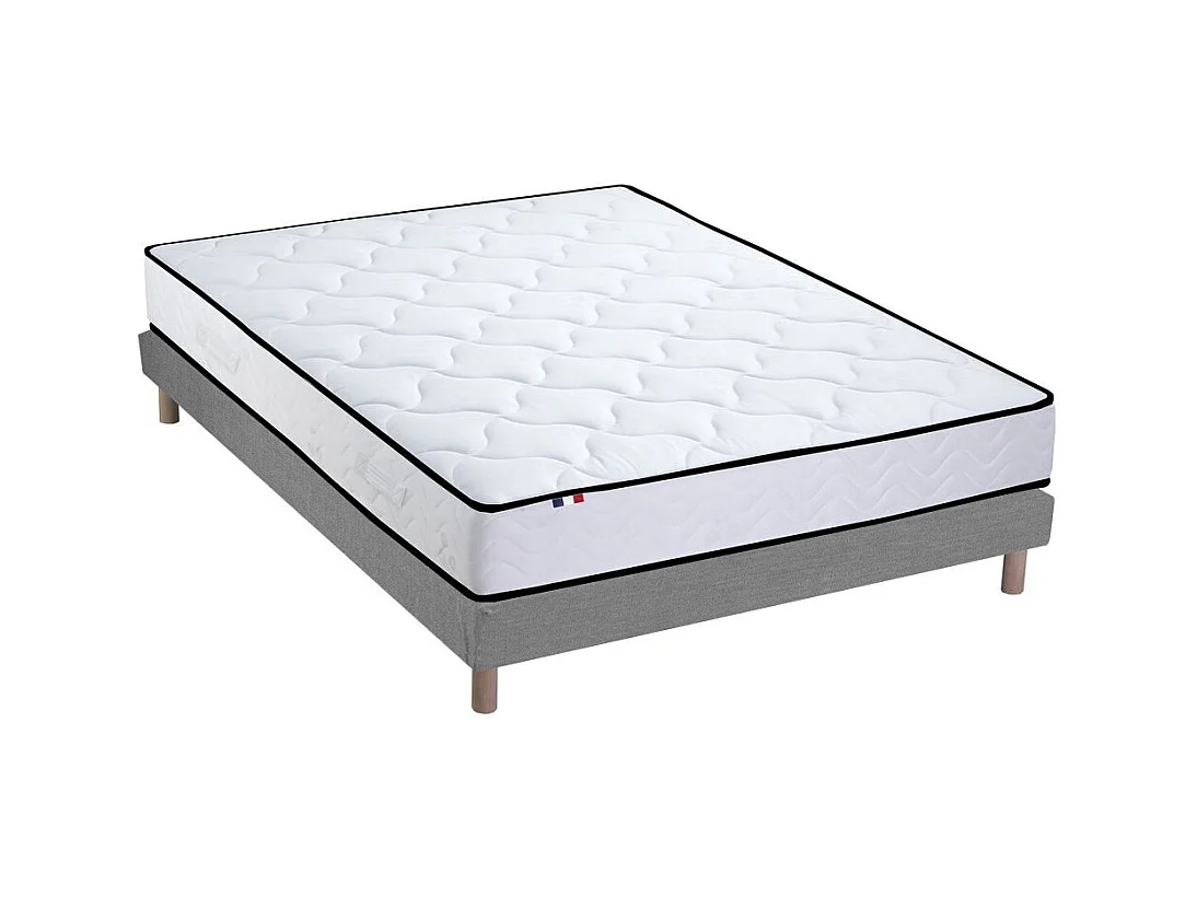 Ensemble Matelas Ressorts + Mémoire de forme + sommier ELOISE - Made in France Dimensions - 140 x 190 cm, Sommier - Gris chiné