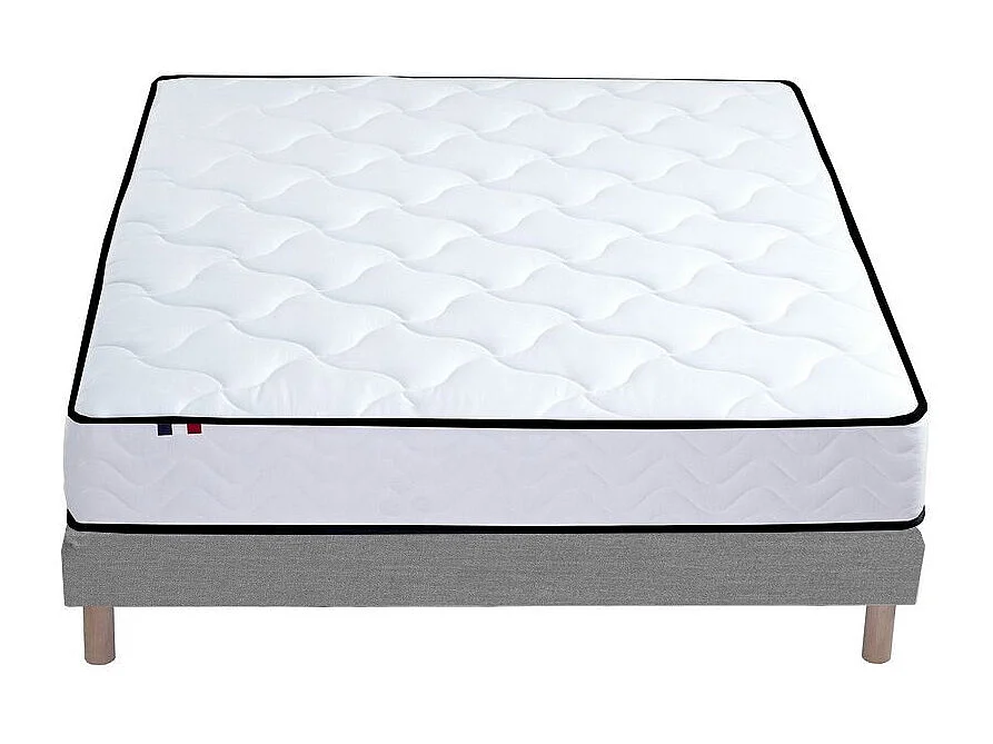 Ensemble Matelas Ressorts + Mémoire de forme + sommier ELOISE - Made in France Dimensions - 140 x 190 cm, Sommier - Gris chiné