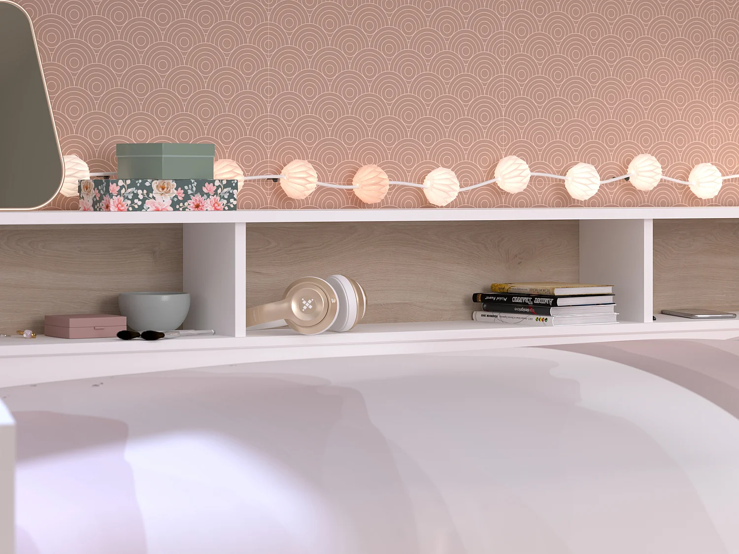 Cama 90 x 190/200 cm com espaço de arrumação branco e natural - PAULETTE