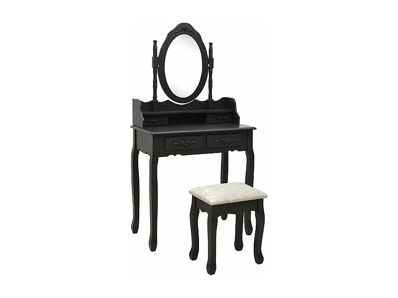 Conjunto de tocador con taburete 75 x 69 x 140 cm negro 02_0006383