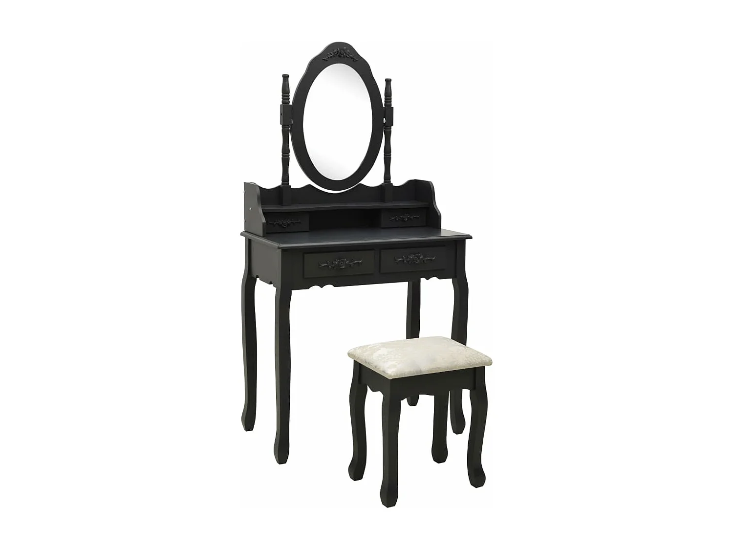 Conjunto de tocador con taburete 75 x 69 x 140 cm negro 02_0006383