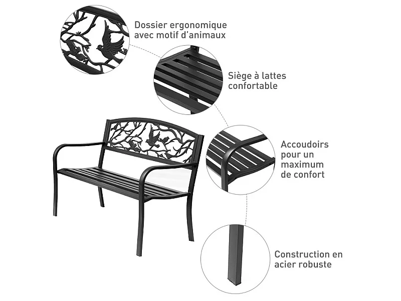 Banc de jardin acier WELFARE noir