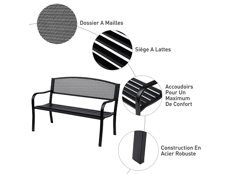 Banc de jardin Elegance 3 places noir