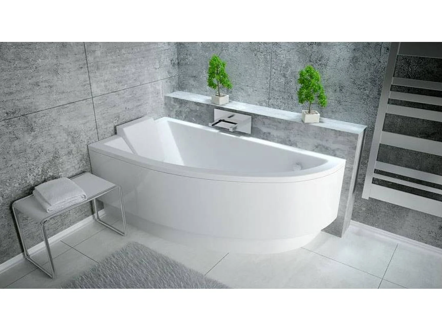 Baignoire d'angle ORIEGA 150 cm gauche avec tablier et appui tête