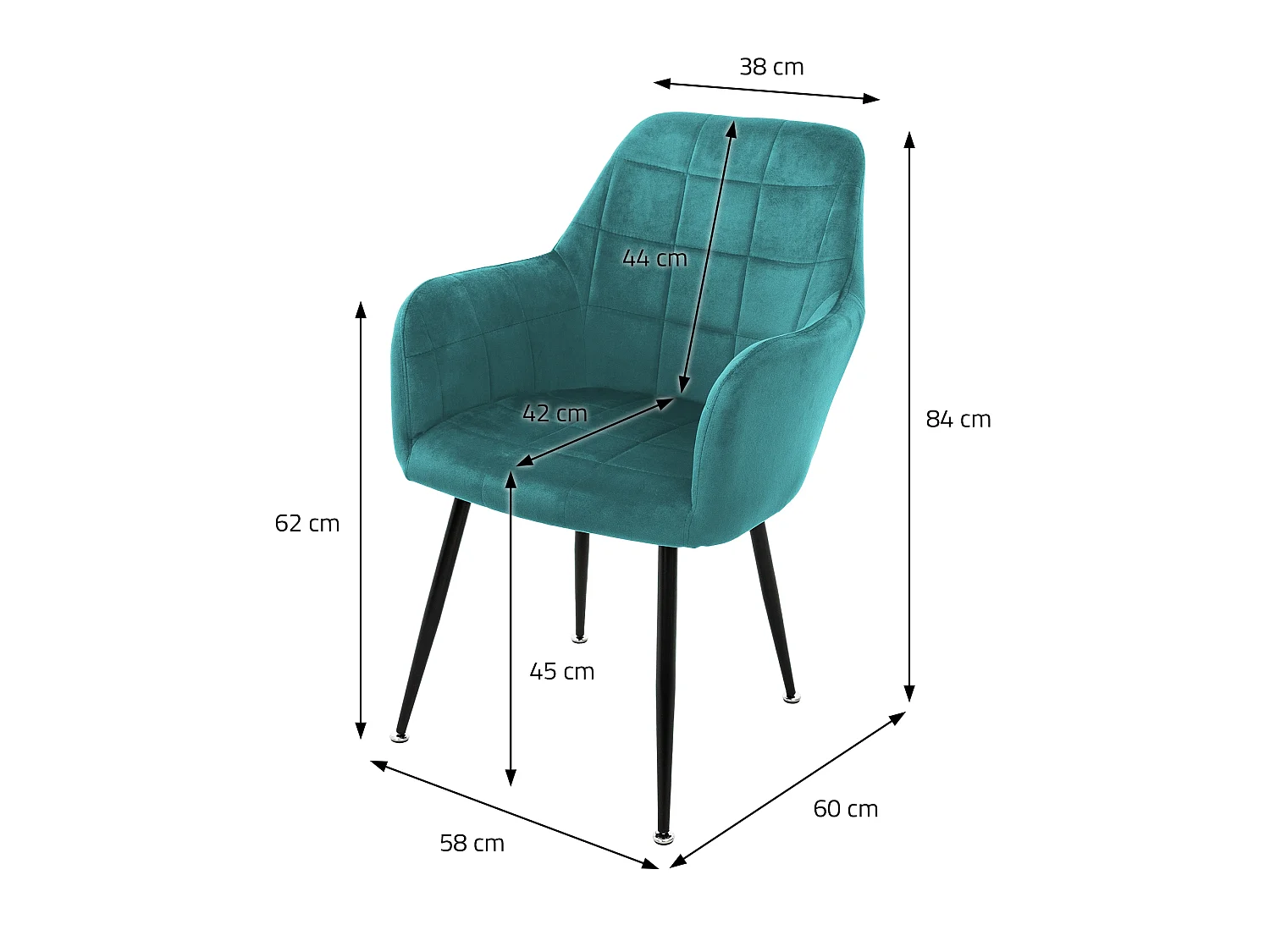 Set 2x chaises de salle à manger rembourré velours turquoise fauteuils retro/moderne