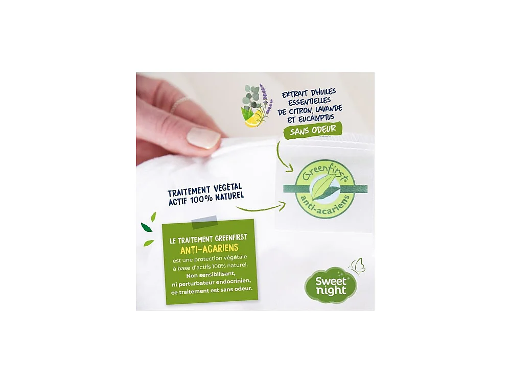 Protector de colchón impermeable antiácaros Greenfirst - 80 x 190/200 cm - Blanco Molleton 100% algodón