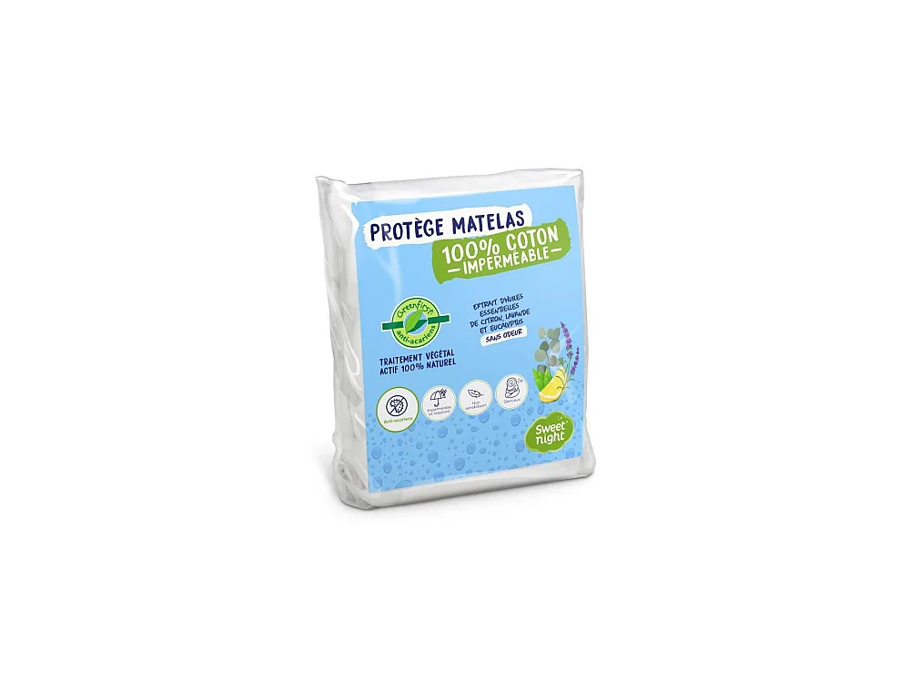 Protege matelas imperméable anti-acariens traitement végétal Greenfirst - 80 x 190/200 cm - Blanc