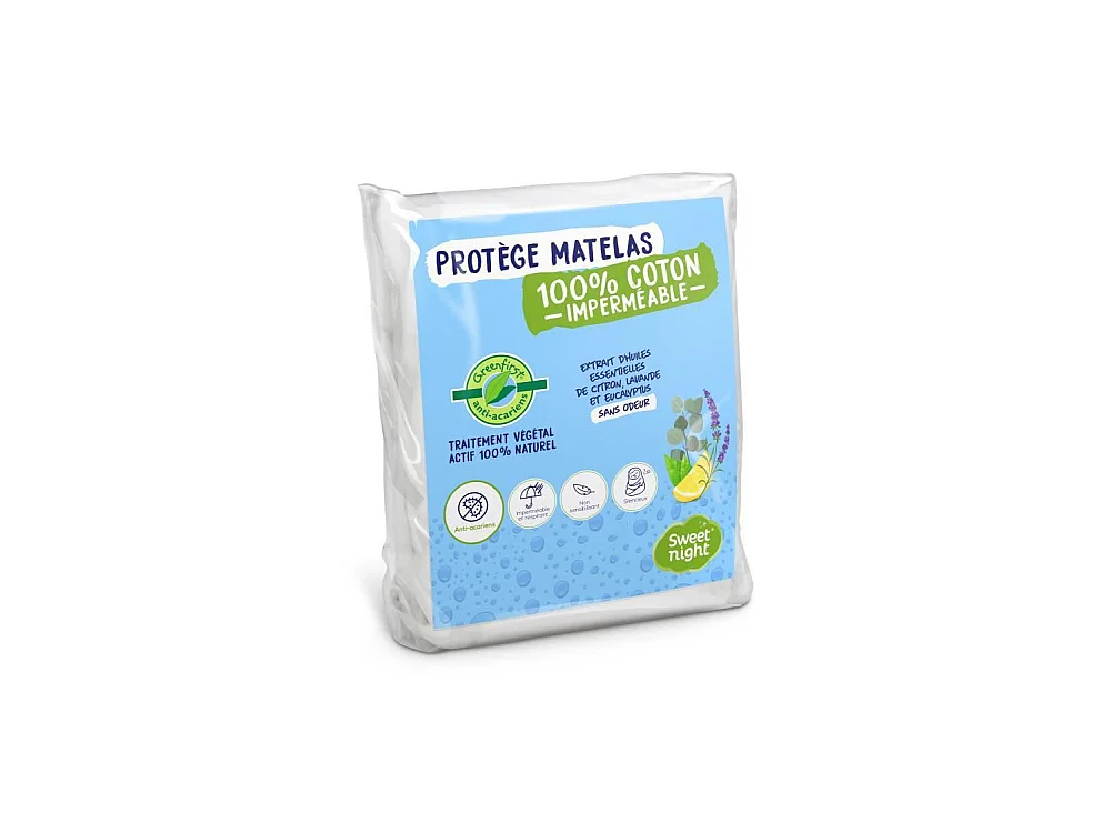 Protège matelas imperméable anti-acariens Greenfirst - 80 x 190/200 cm - Blanc Molleton 100% coton
