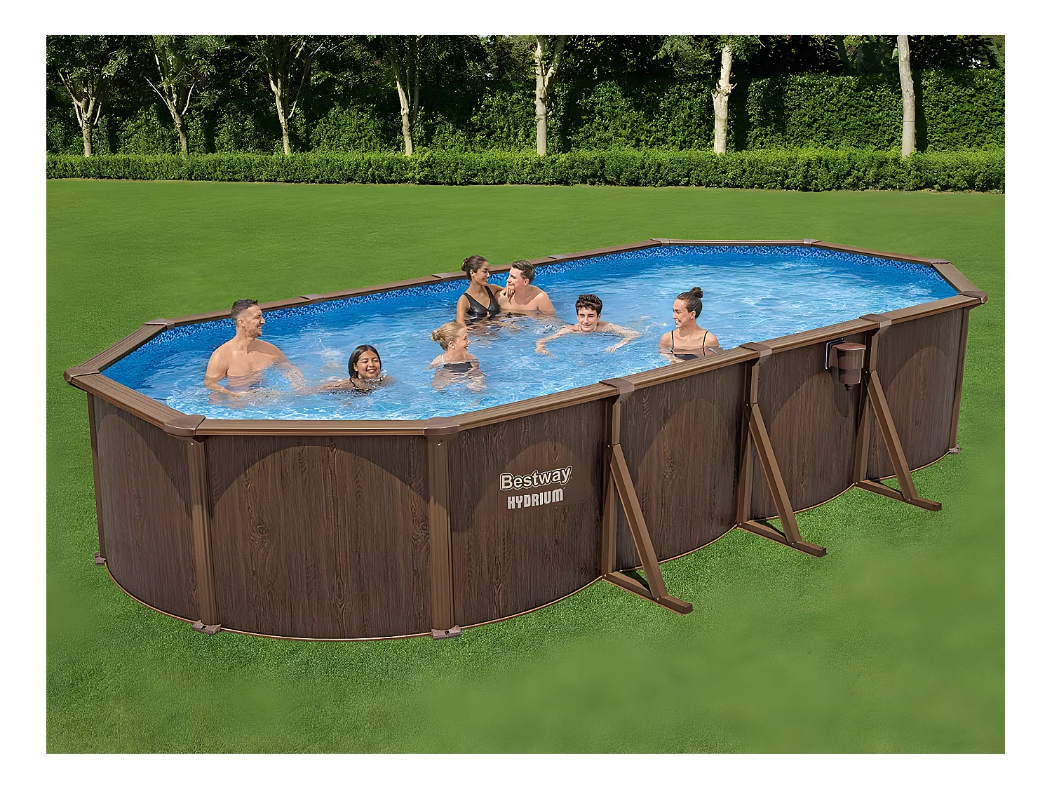 Piscine acier Hydrium effet bois ovale 7,30 x 3,60 x 1,30 m - Bestway