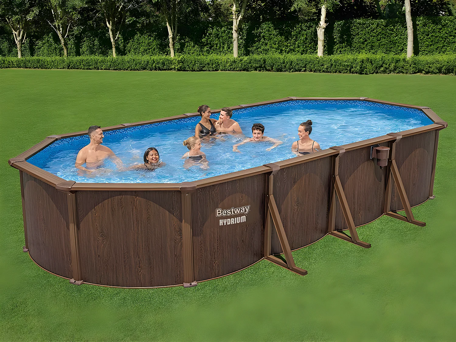 Piscine acier Hydrium effet bois ovale 7,30 x 3,60 x 1,30 m - Bestway