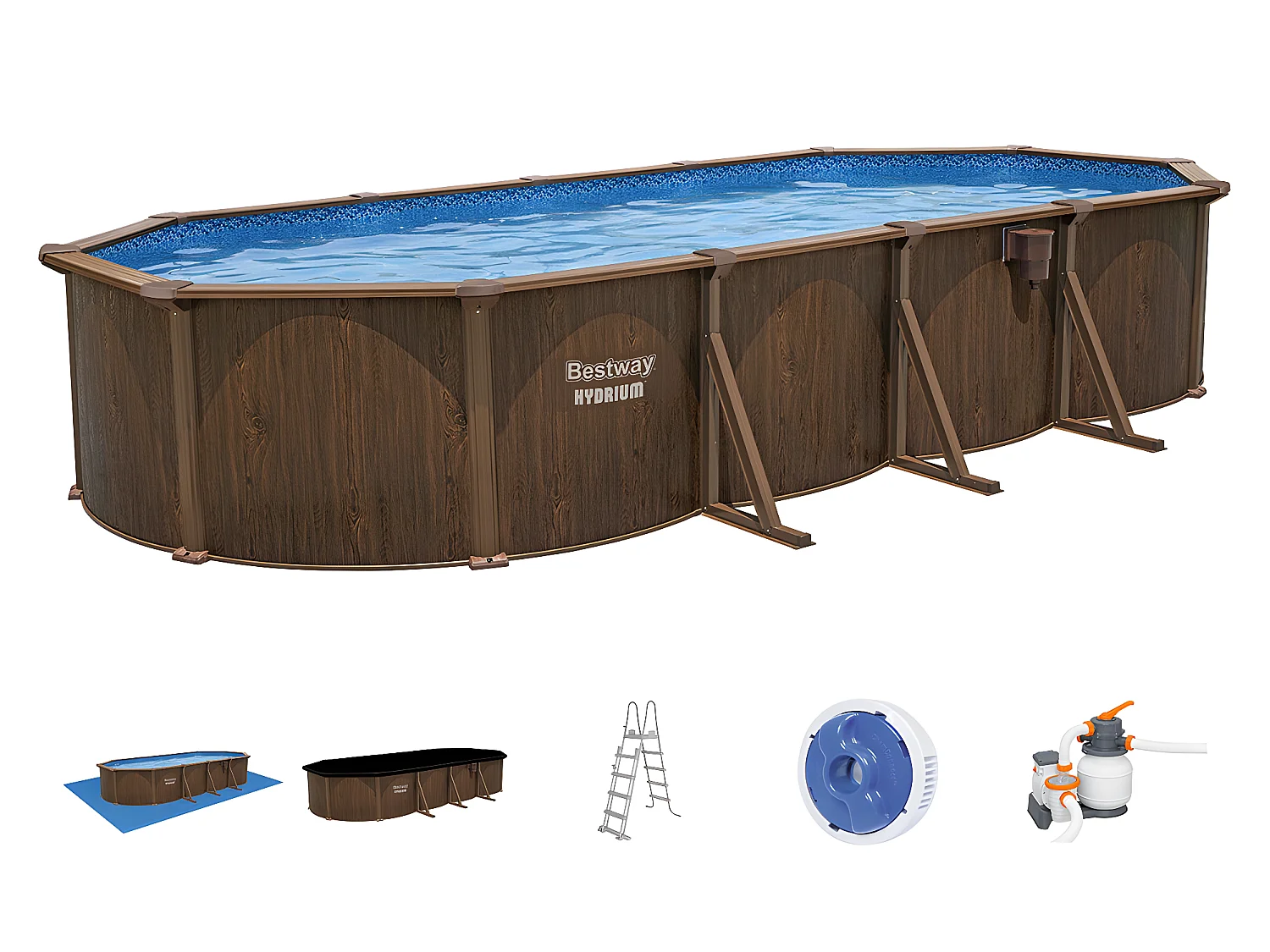 Piscine acier Hydrium effet bois ovale 7,30 x 3,60 x 1,30 m - Bestway